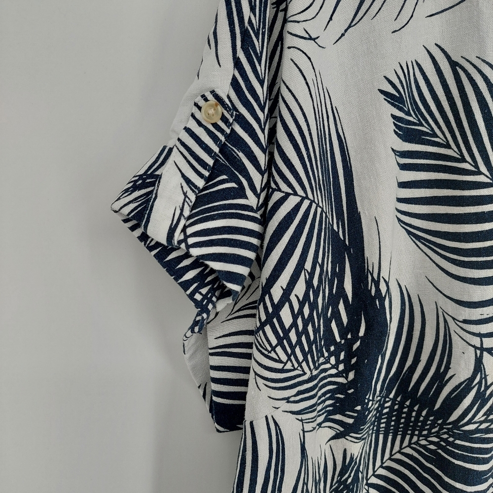 Liz Claiborne Linen Blend White Palms Short Sleeve Top, Sz 3X - Picture 3 of 9
